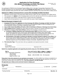 Form ITD3143 Application for Even Exchange Cdl Military Knowledge and Skills Test Waiver - Idaho