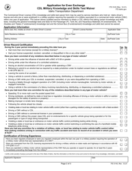 Form ITD3143 Application for Even Exchange Cdl Military Knowledge and Skills Test Waiver - Idaho, Page 2