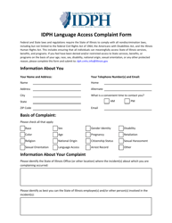 Document preview: Idph Language Access Complaint Form - Illinois