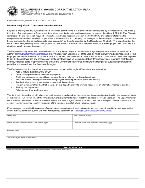 State Form 53034 Requirement C Waiver Corrective Action Plan - Indiana