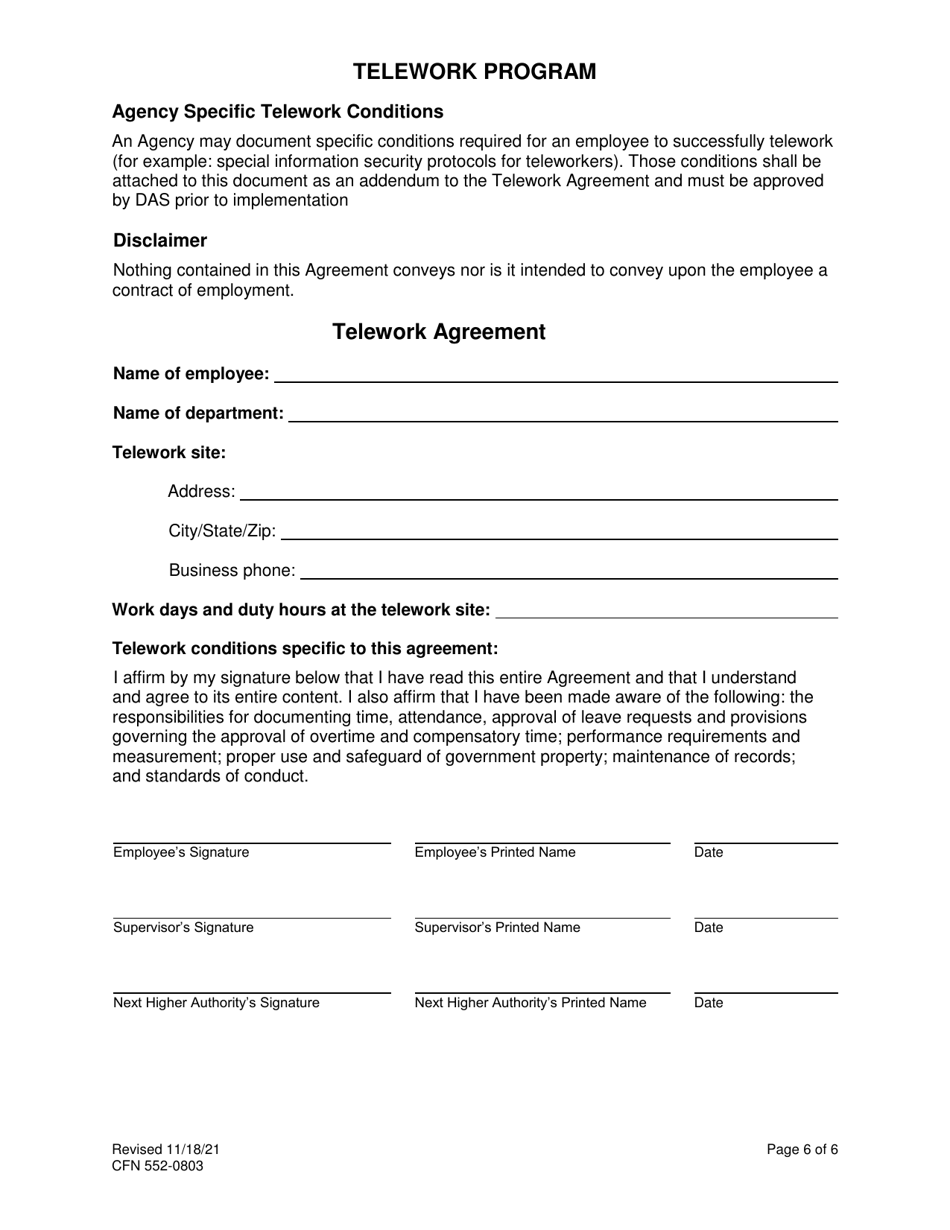 Form CFN552-0803 Telework Program Agreement - Iowa, Page 6