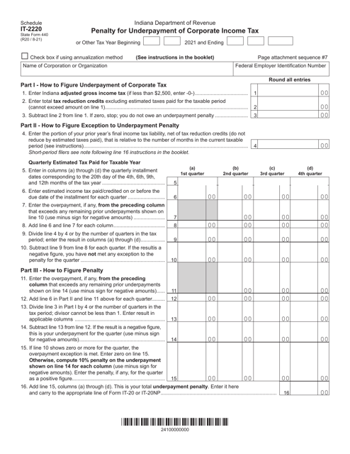 State Form 440 Schedule IT-2220  Printable Pdf