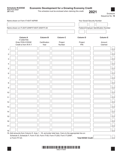State Form 55327 Schedule IN-EDGE 2021 Printable Pdf