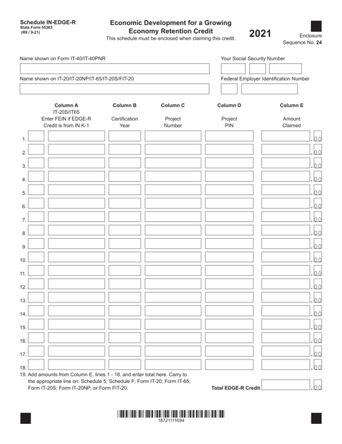 State Form 55363 Schedule IN-EDGE-R 2021 Printable Pdf