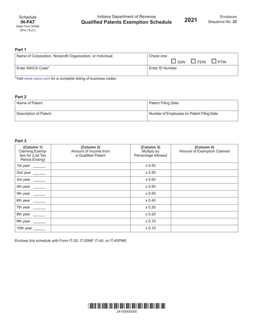 State Form 54084 Schedule IN-PAT 2021 Printable Pdf