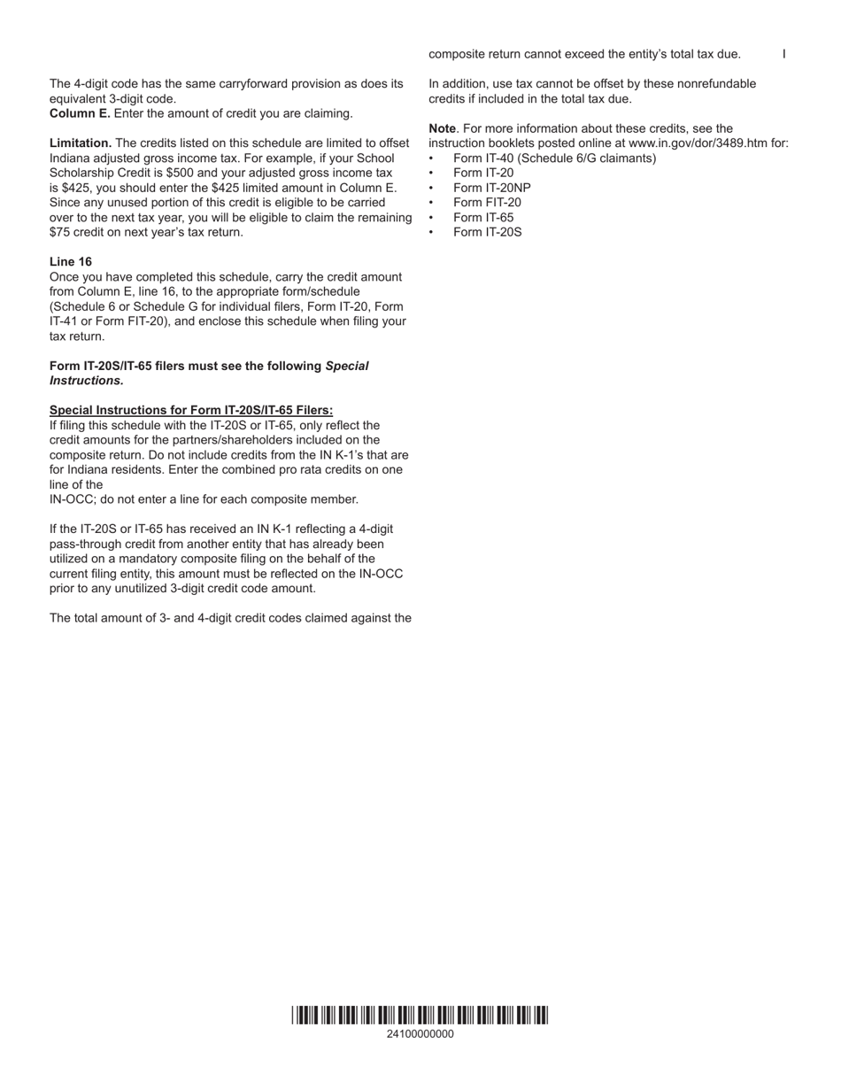 State Form 55629 Schedule IN-OCC Other Certified Credits - Indiana, Page 3