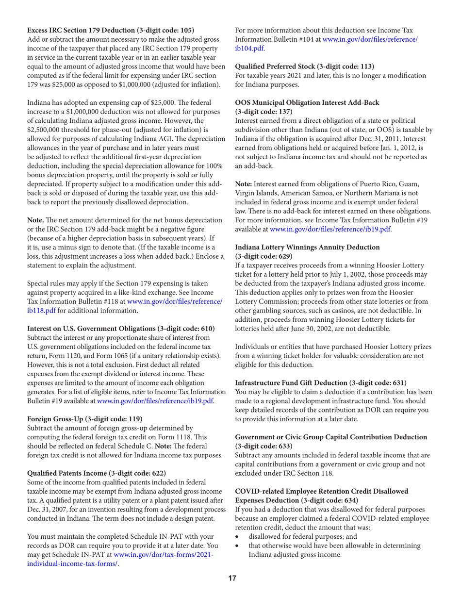 Instructions for Form IT-20, State Form 44275 Indiana Corporate Adjusted Gross Income Tax Return - Indiana, Page 17