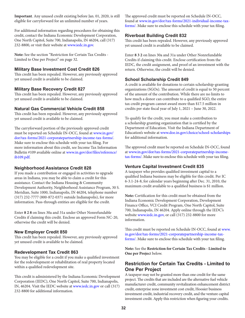 Instructions for Form IT-20, State Form 44275 Indiana Corporate Adjusted Gross Income Tax Return - Indiana, Page 32