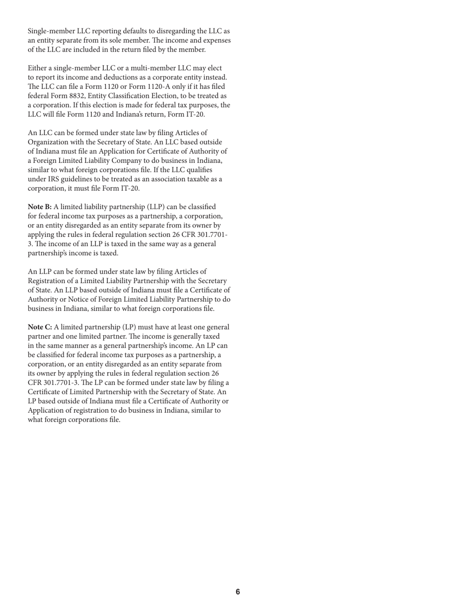 Instructions for Form IT-20, State Form 44275 Indiana Corporate Adjusted Gross Income Tax Return - Indiana, Page 6