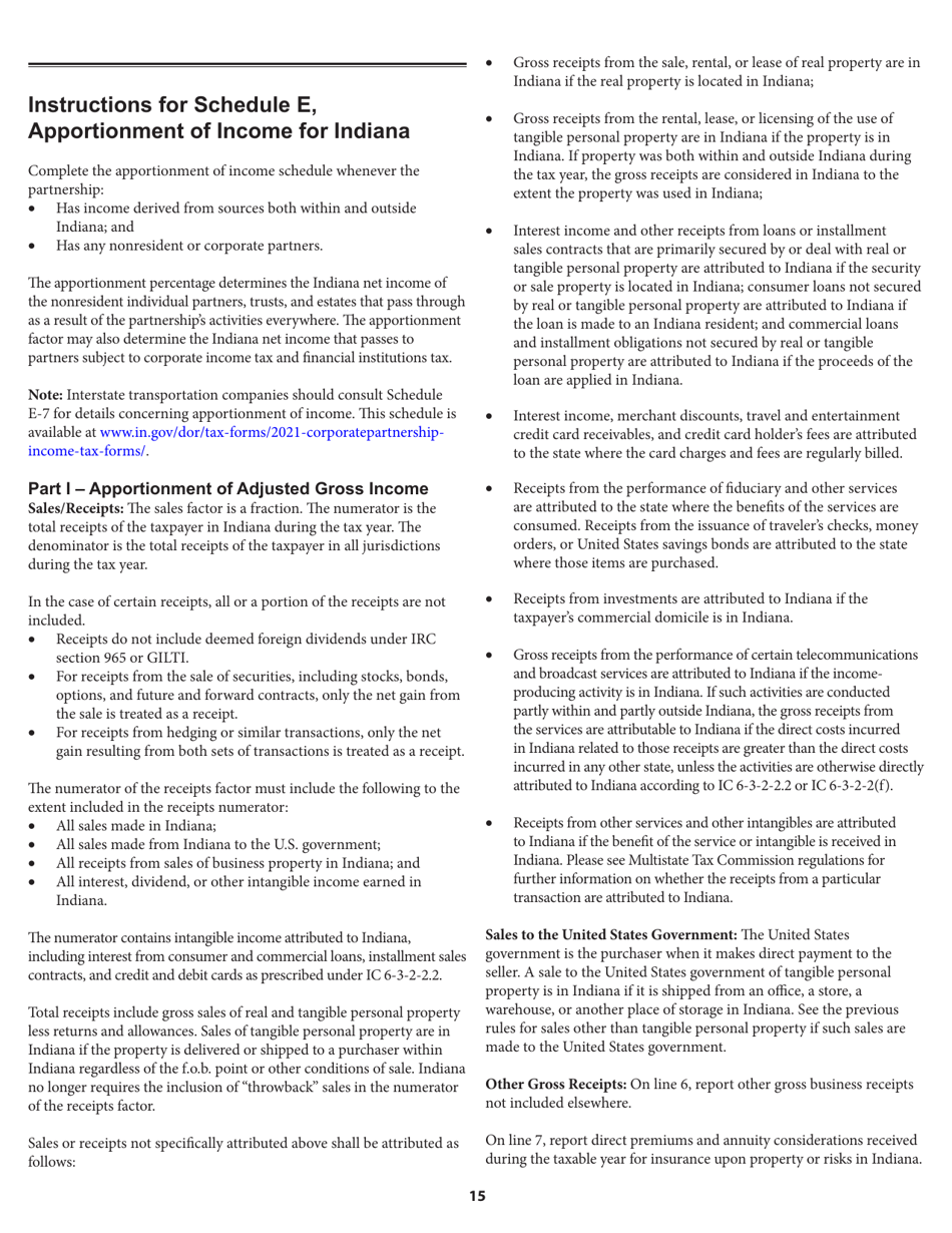 Instructions for Form IT-65, State Form 11800 Indiana Partnership Return - Indiana, Page 15