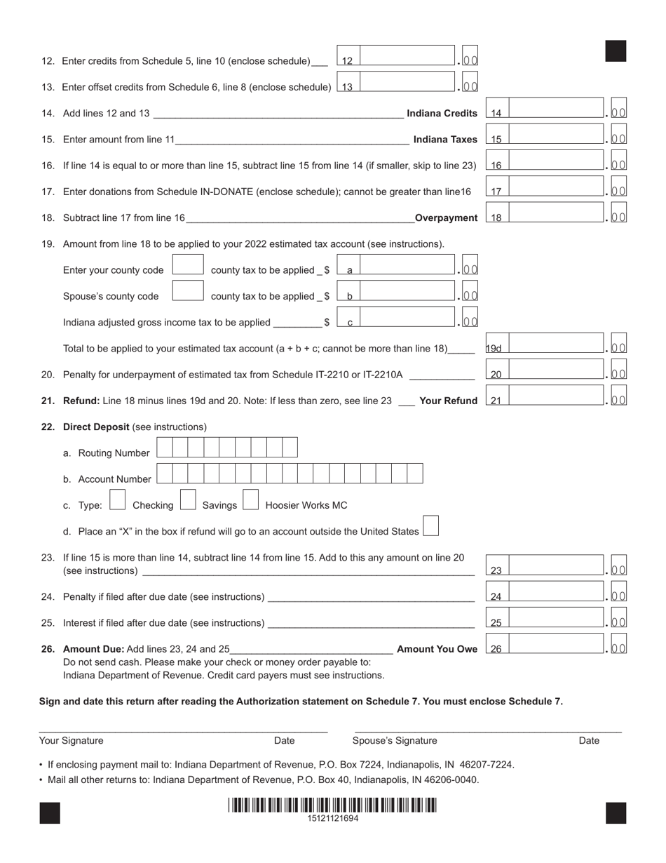 Form IT-40 (State Form 154) Download Fillable PDF or Fill Online ...