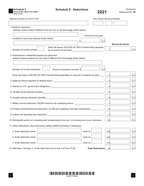 Form IT-40 (State Form 53996) Schedule 2 2021 Printable Pdf