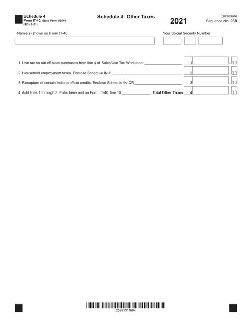 Form IT-40 (State Form 56540) Schedule 4 2021 Printable Pdf