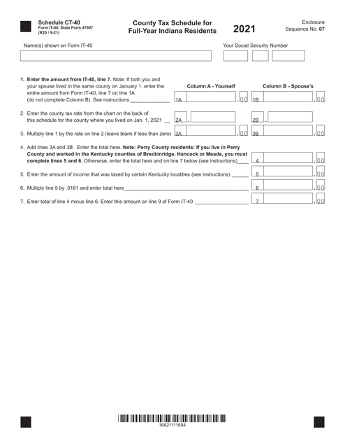Form IT-40 (State Form 47907) Schedule CT-40 2021 Printable Pdf