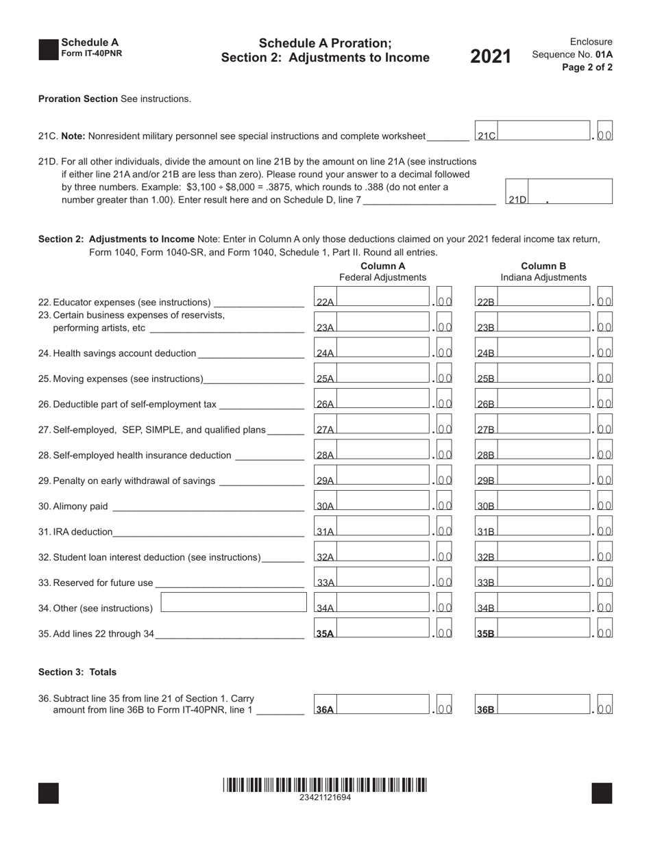 State Form 48719 It 40pnr Schedule A 2021 Fill Out Sign Online