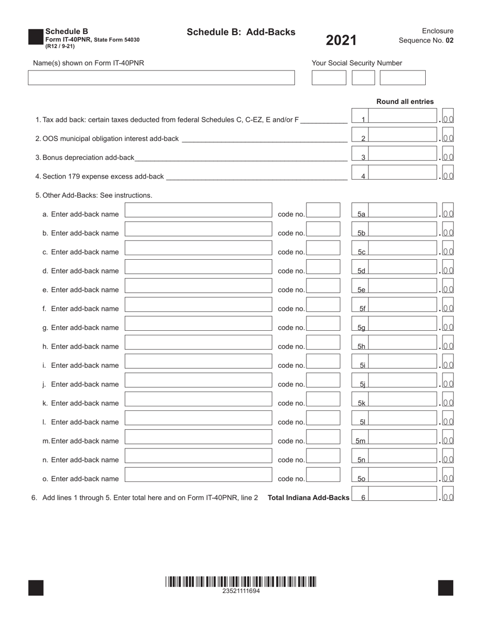 Form It 40pnr State Form 54030 Schedule B 2021 Fill Out Sign Online And Download Fillable 4189