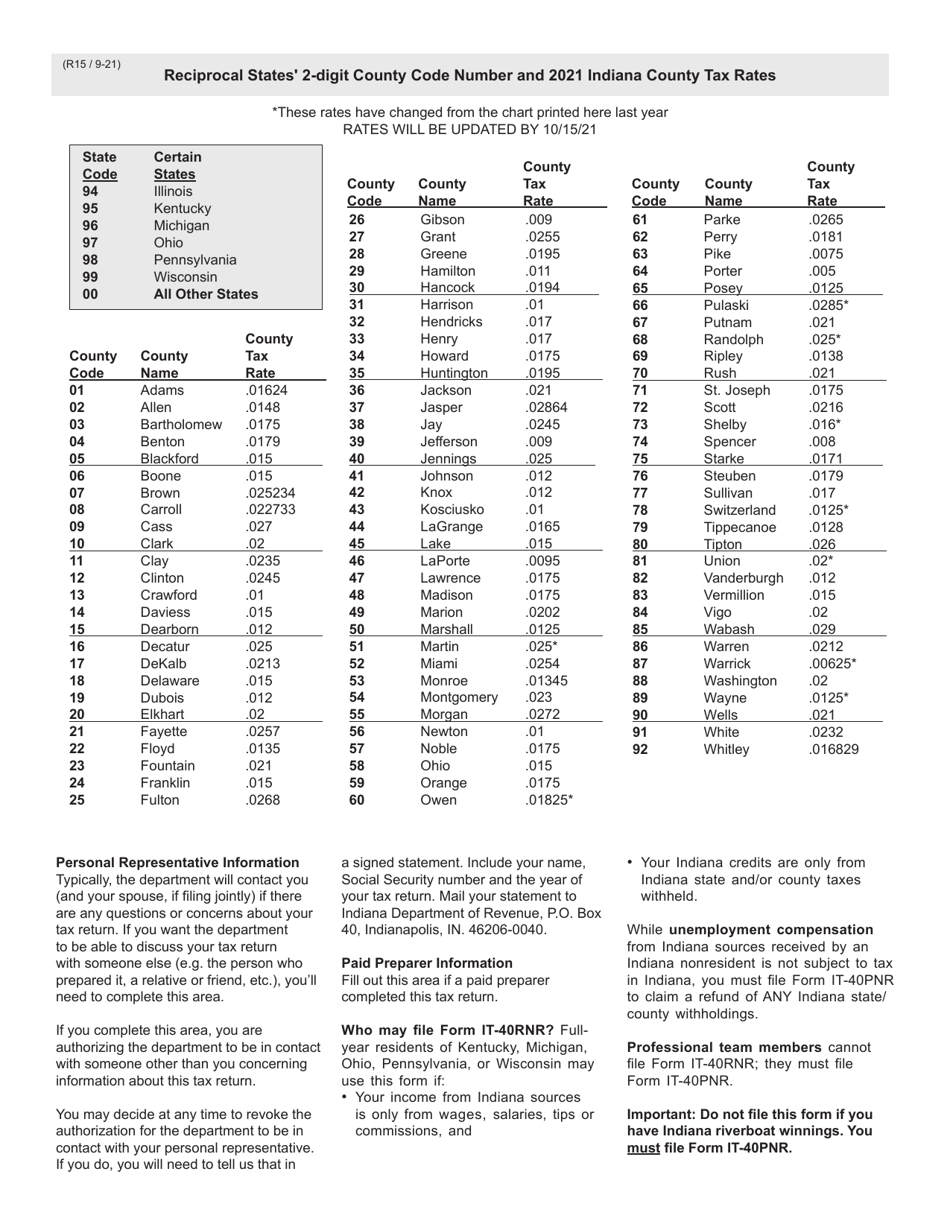 Form IT-40RNR (State Form 44406) Reciprocal Nonresident Indiana Individual Income Tax Return - Indiana, Page 3