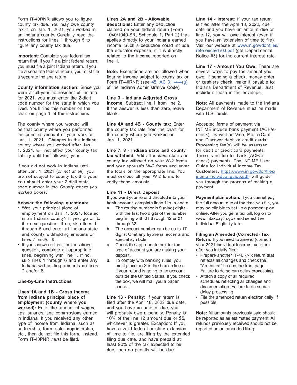 Form IT-40RNR (State Form 44406) Reciprocal Nonresident Indiana Individual Income Tax Return - Indiana, Page 4