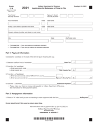Form IT-9 (State Form 21006) Application for Extension of Time to File - Indiana, 2021