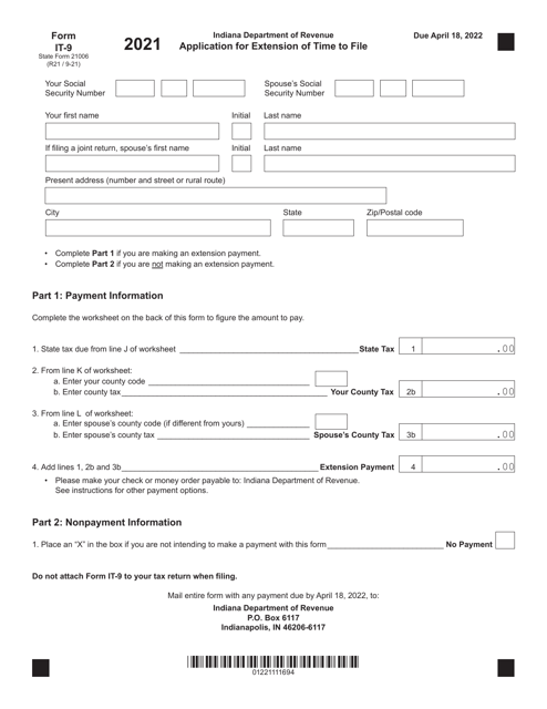 Form IT-9 (State Form 21006) 2021 Printable Pdf