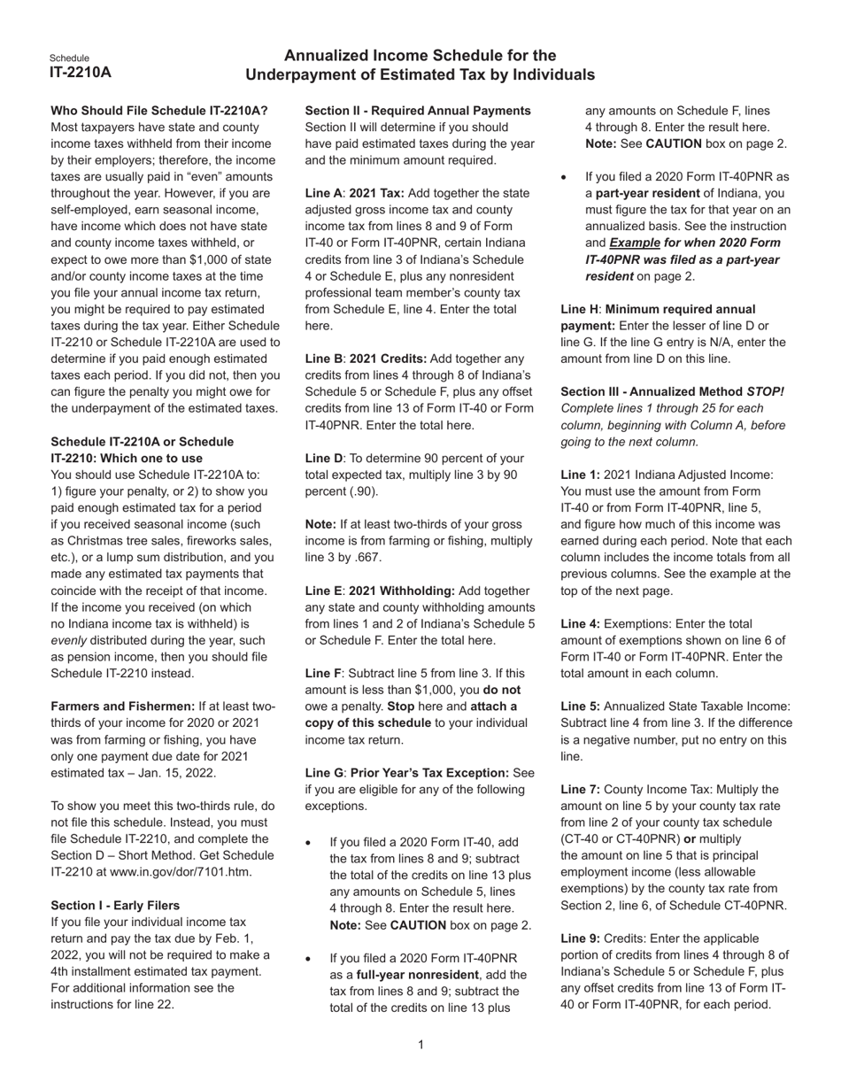 State Form 48437 Schedule IT-2210A Annualized Income Schedule for the Underpayment of Estimated Tax by Individuals - Indiana, Page 3