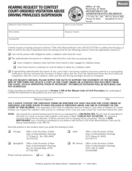 Form DAH H86 Hearing Request to Contest Court-Ordered Visitation Abuse Driving Privileges Suspension - Illinois