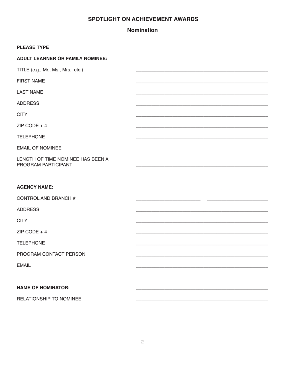 Form LD A212 Spotlight on Achievement Awards Nomination Form - Illinois, Page 2