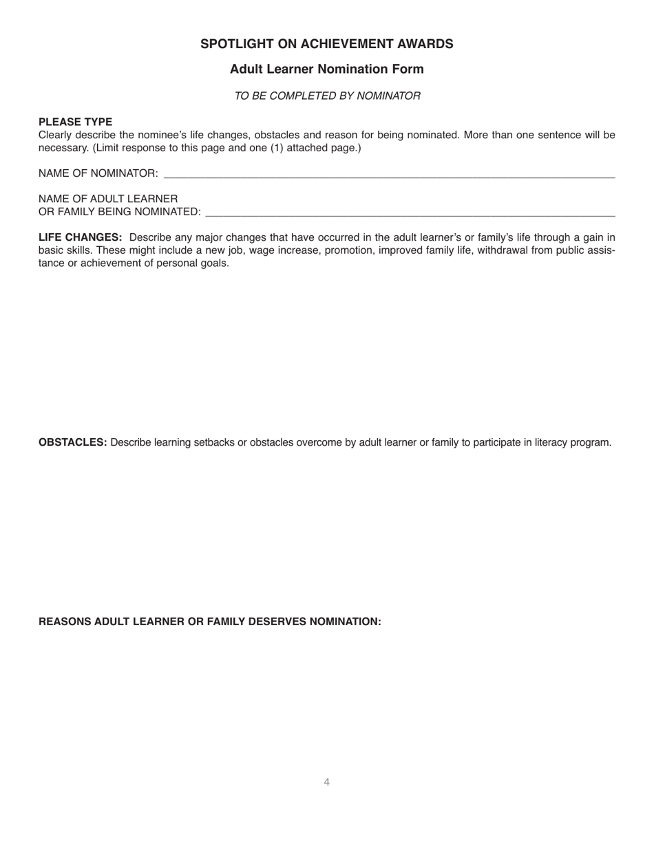 Form LD A212 Spotlight on Achievement Awards Nomination Form - Illinois, Page 4