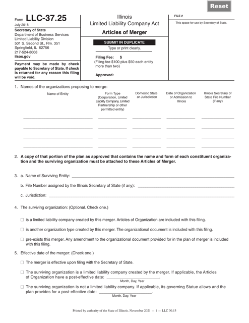 Form LLC-37.25  Printable Pdf