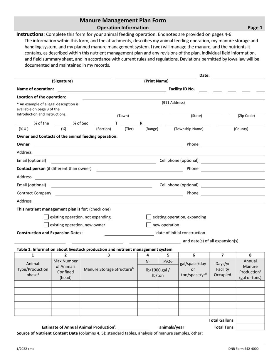 DNR Form 542-4000 Manure Management Plan Form - Iowa, Page 4