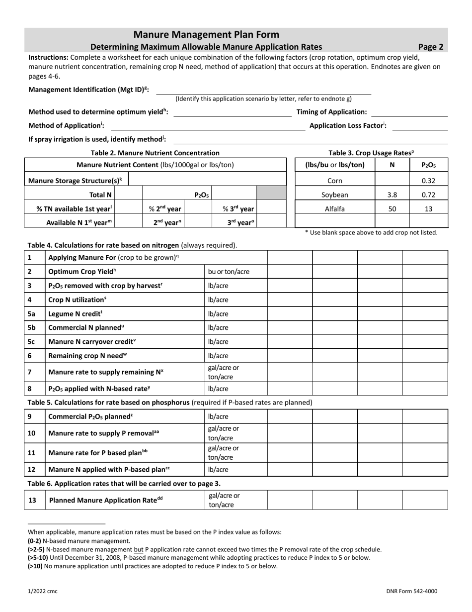 DNR Form 542-4000 Download Fillable PDF Or Fill Online Manure ...