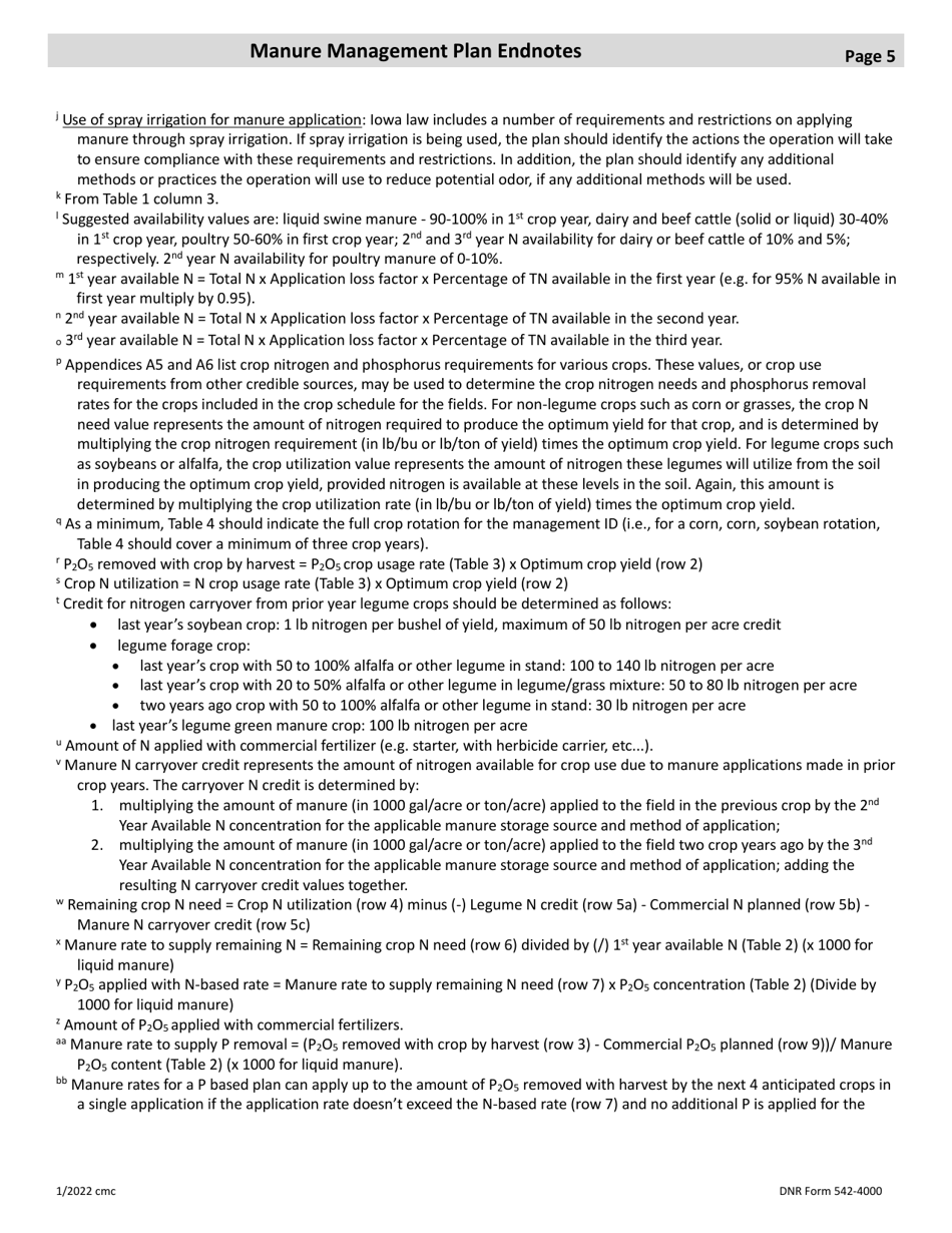 DNR Form 542-4000 Manure Management Plan Form - Iowa, Page 8