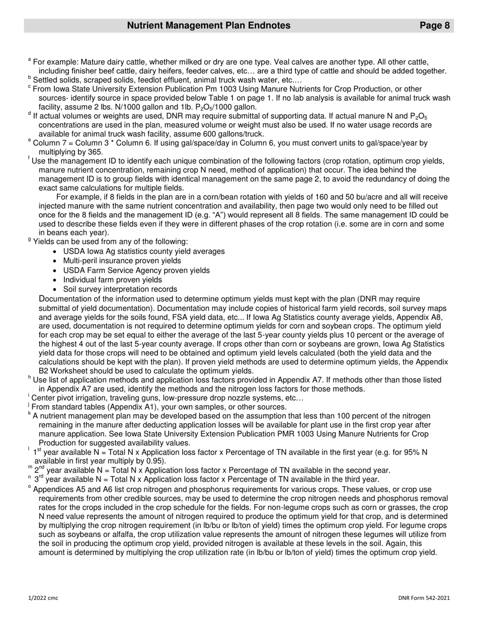 DNR Form 542-2021 Nutrient Management Plan Form - Iowa, Page 10