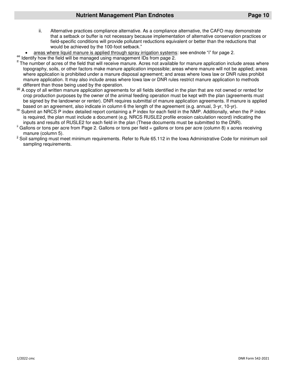 DNR Form 542-2021 Nutrient Management Plan Form - Iowa, Page 12