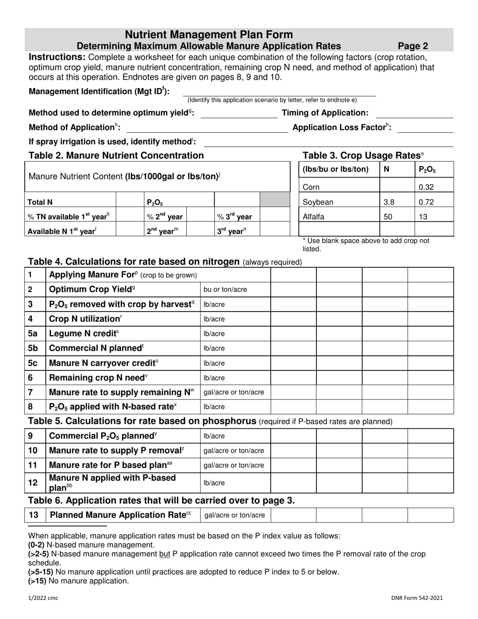 DNR Form 542-2021 Nutrient Management Plan Form - Iowa, Page 4