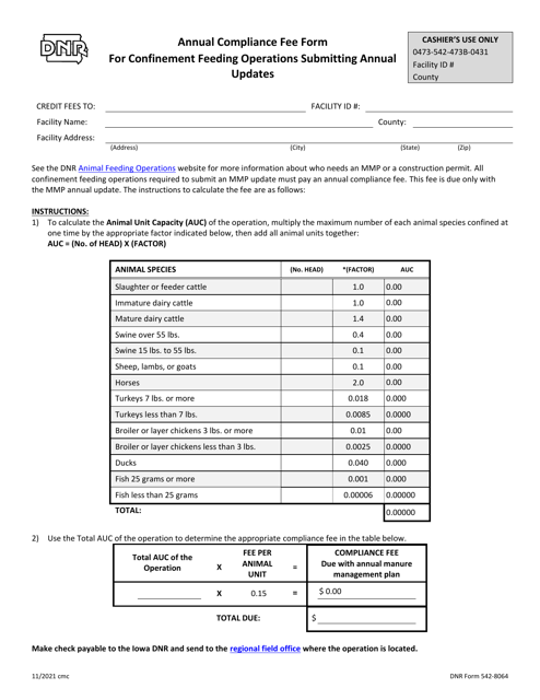 DNR Form 542-8064 Annual Compliance Fee Form for Confinement Feeding Operations Submitting Annual Updates - Iowa