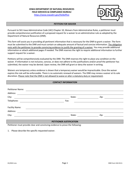 DNR Form 542-0111  Printable Pdf