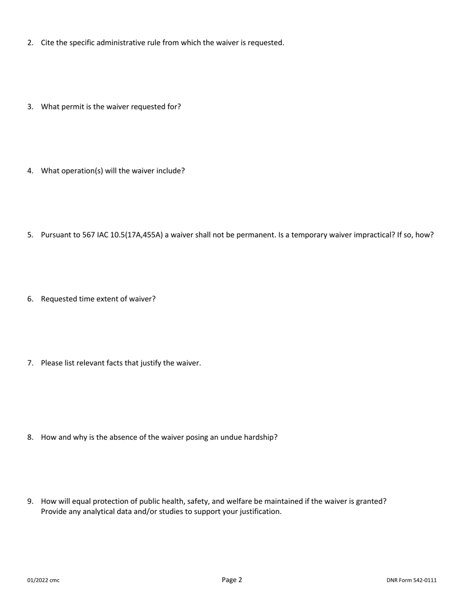 DNR Form 542-0111 Petition for Waiver - Iowa, Page 2