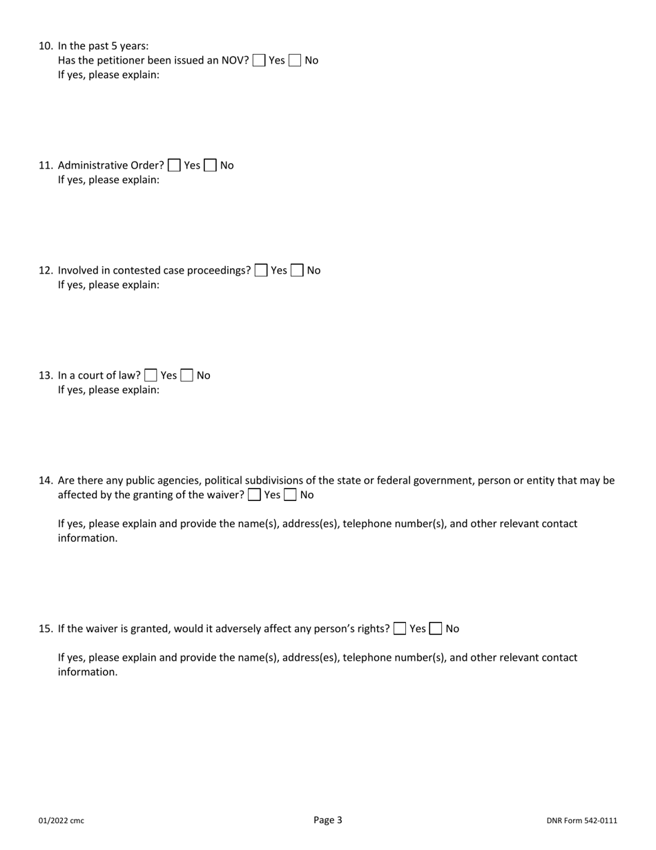 DNR Form 542-0111 Petition for Waiver - Iowa, Page 3