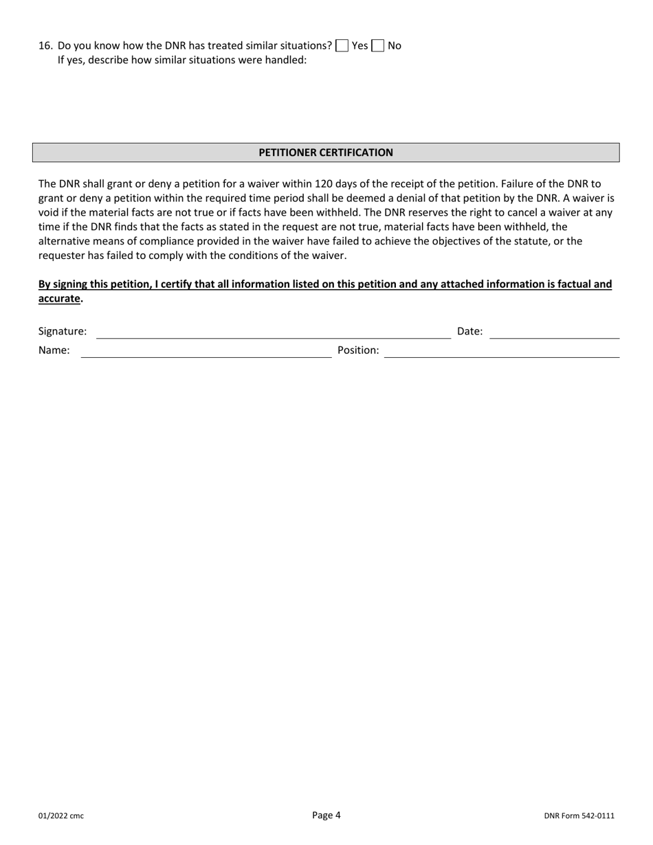 DNR Form 542-0111 Petition for Waiver - Iowa, Page 4