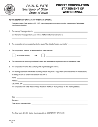 Form 635_0115 Profit Corporation Statement of Withdrawal - Iowa