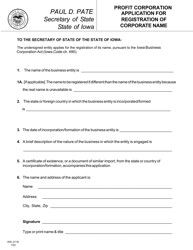 Form 635_0118 Profit Corporation Application for Registration of Corporate Name - Iowa