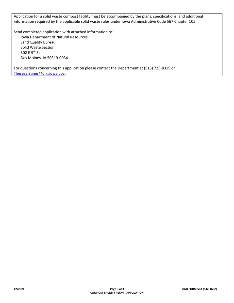 DNR Form 50A (542-1602) Compost Facility Permit Application - Iowa, Page 3