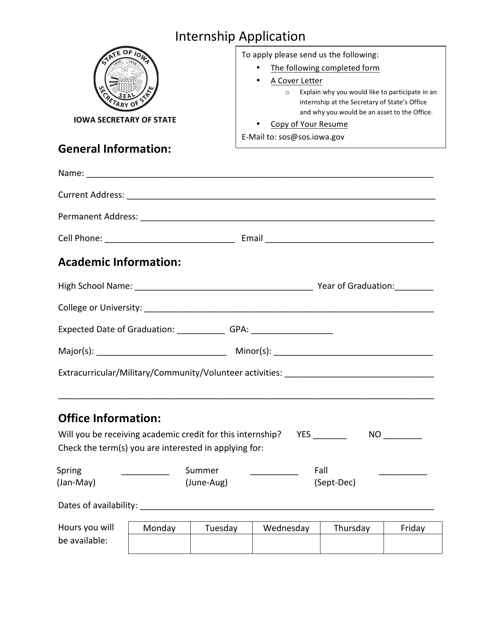 Internship Application - Iowa Download Pdf