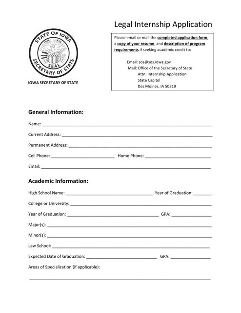 Legal Internship Application - Iowa Download Pdf