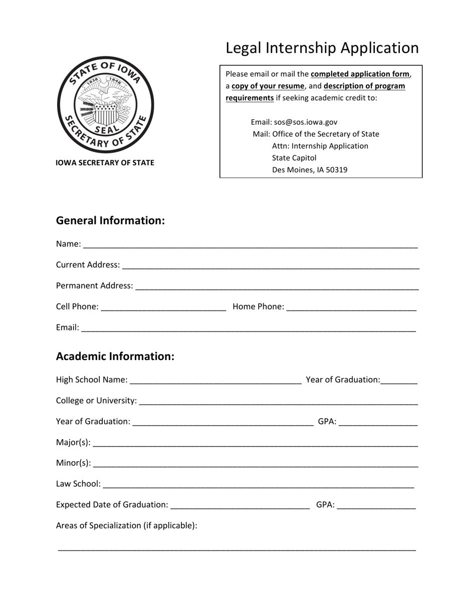 Legal Internship Application - Iowa, Page 1