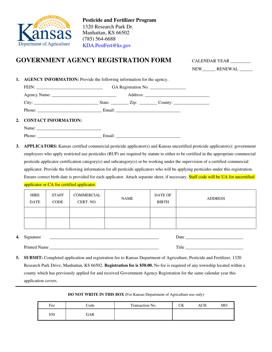 Kansas Government Agency Registration Form Fill Out, Sign Online and