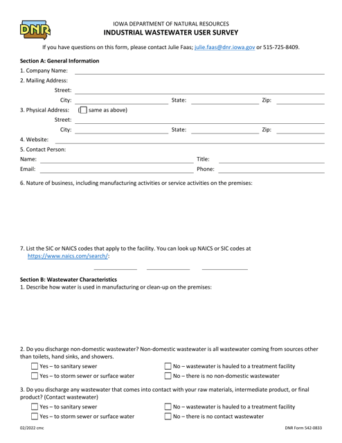 DNR Form 542-0833  Printable Pdf