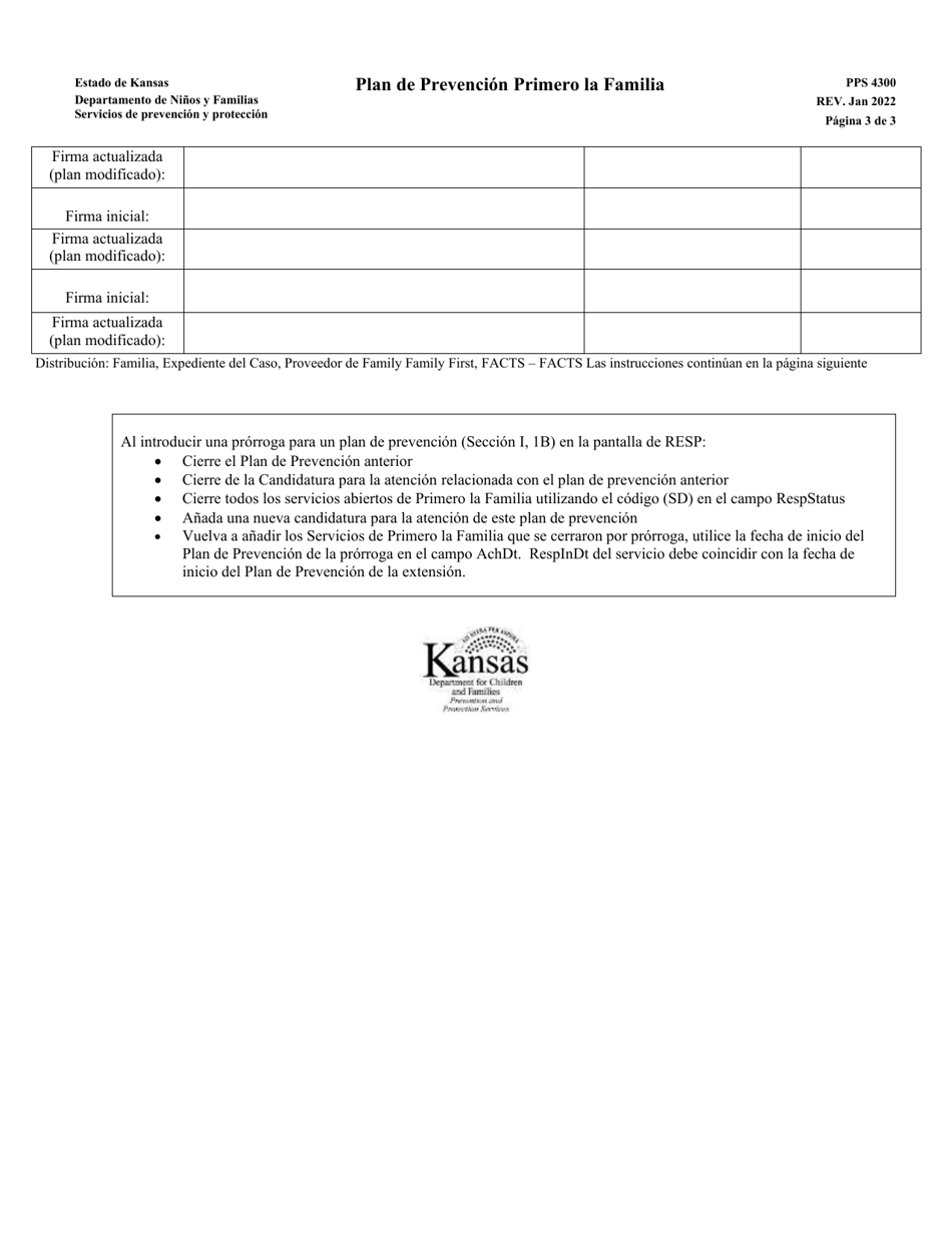 Formulario PPS4300 Plan De Prevencion Primero La Familia - Kansas (Spanish), Page 3