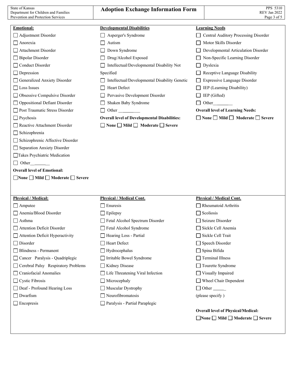 Form PPS5310 Adoption Exchange Information Form - Kansas, Page 3